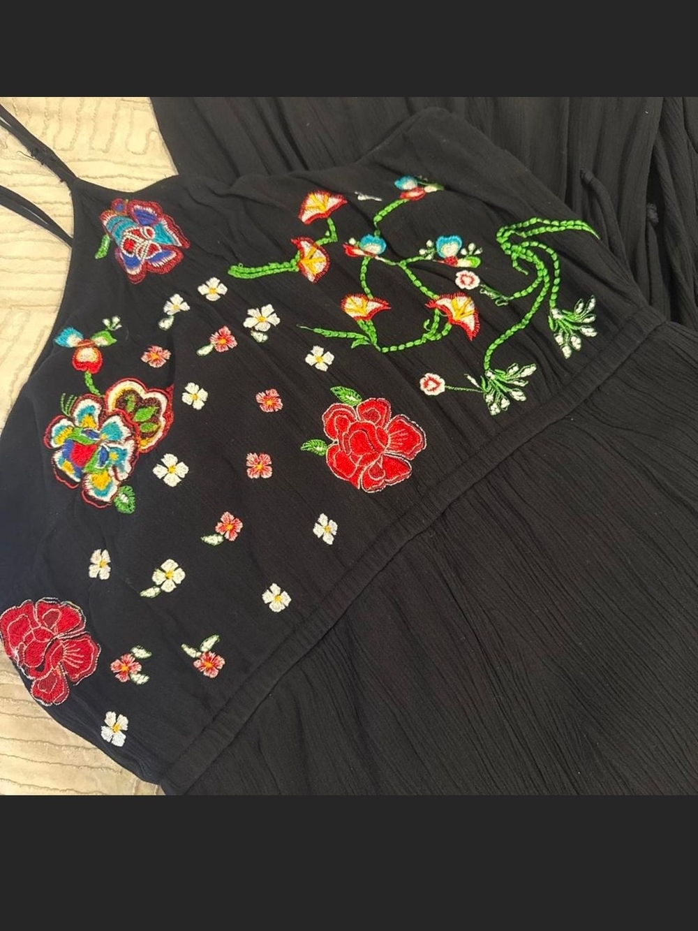 Black Embroidered Floral Maxi Dress
